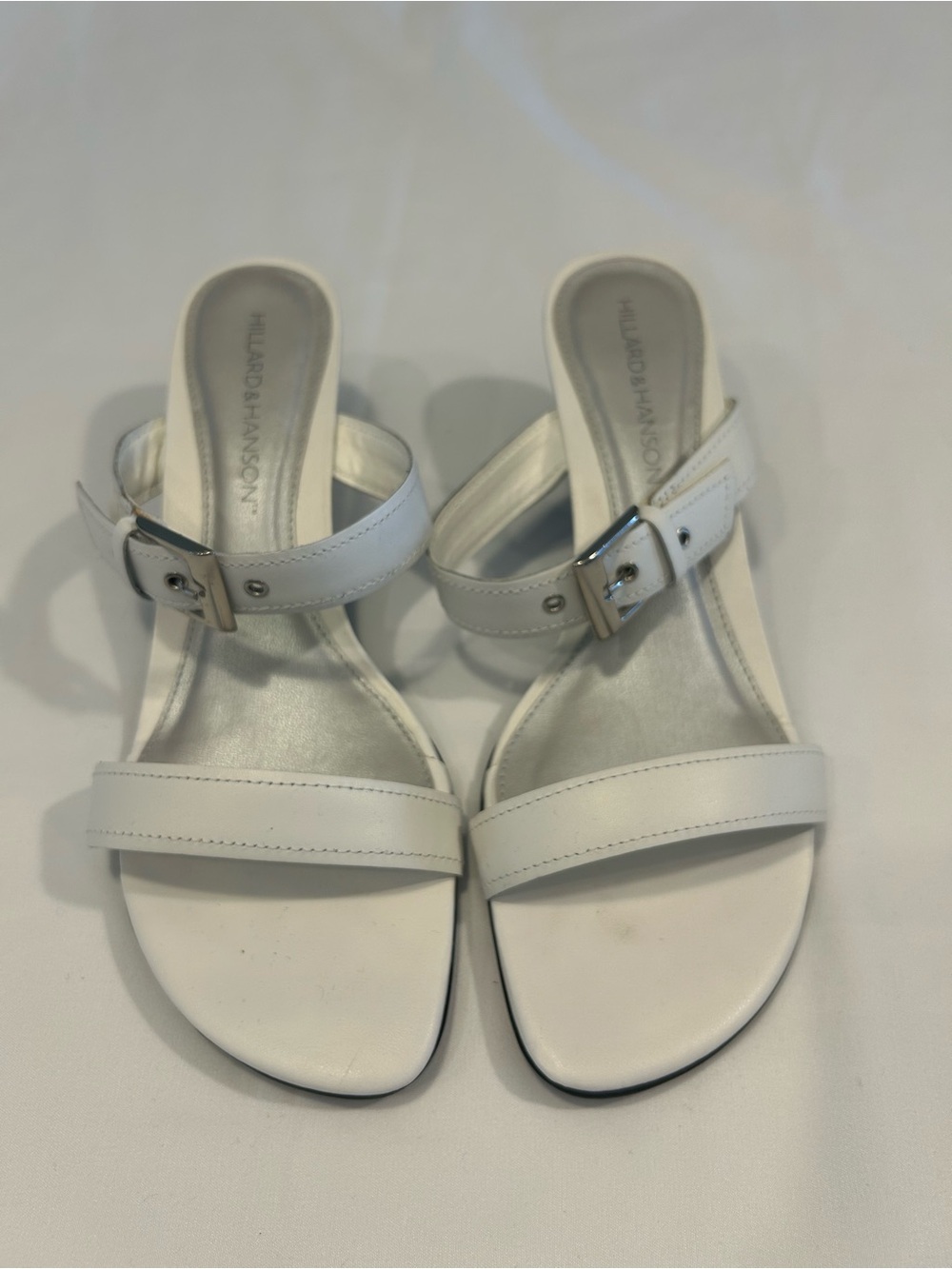 Hillard & Hanson White Buckle Strap Mules